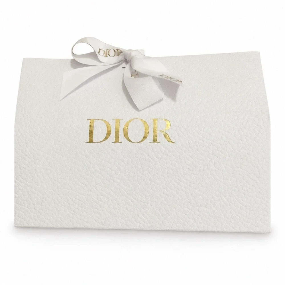 Dior White Textured Paper Shopping Bag with Gold Logo and Branded Ribbon